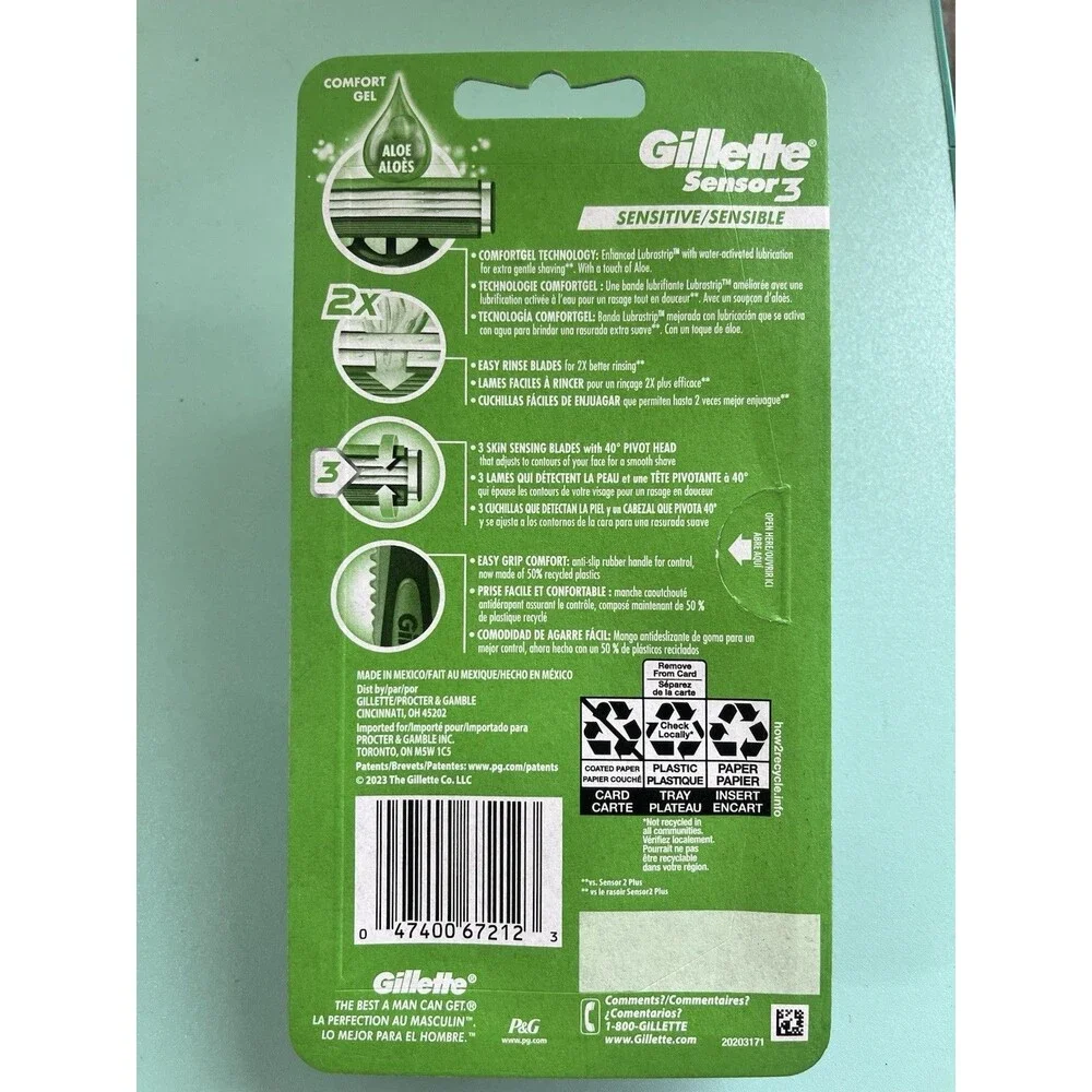 Gillette sensor 3 disposable razors 3 Pk 2 Pack In Bundle. 6 Razors Total